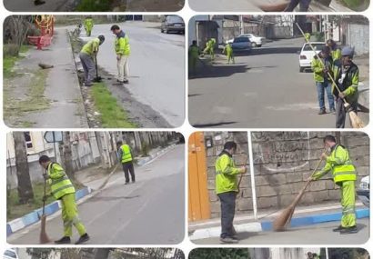 نظافت دستجمعی خیابان های سطح شهر توسط نیروهای شهرداری سیاهکل